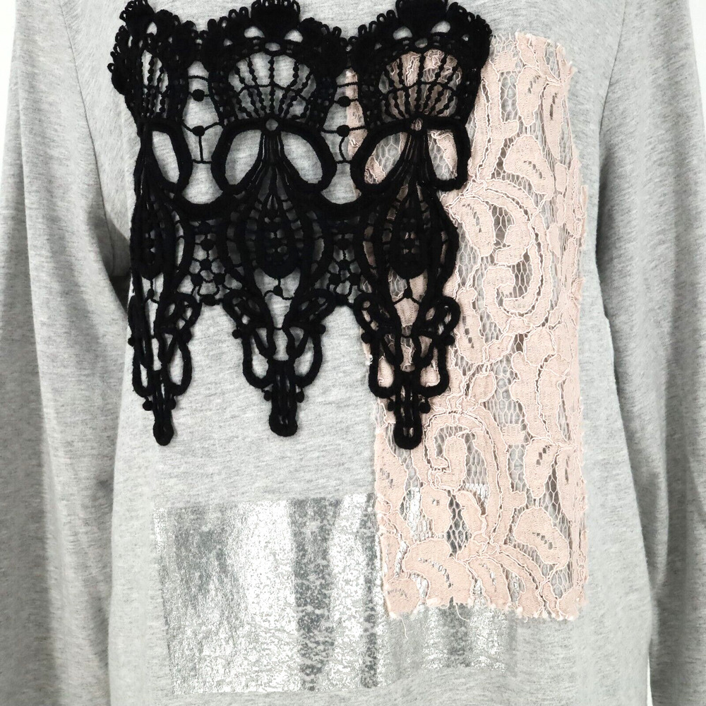 Chicos Zenergy Top 3 Womens XL 16 Gray T-shirt Lace Scoop Neck Pullover Whimsy - Picture 8 of 13